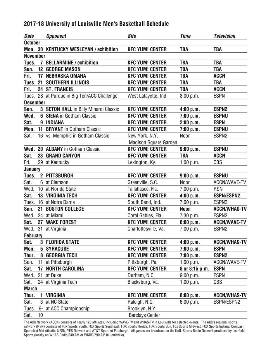 Louisville releases basketball schedule