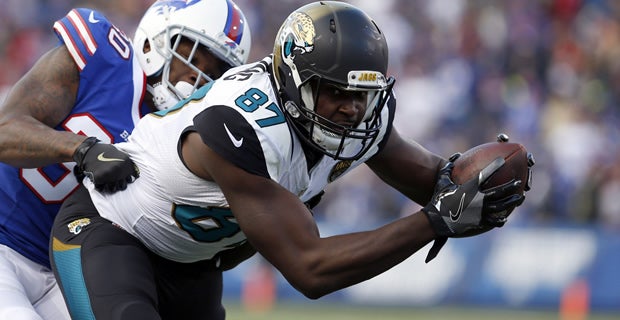 Jacksonville Jaguars tight end Neal Sterling (87) is congratulated