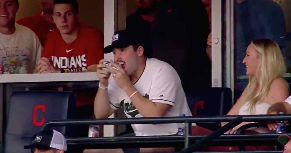 WATCH: Baker Mayfield shotguns a beer at Indians game