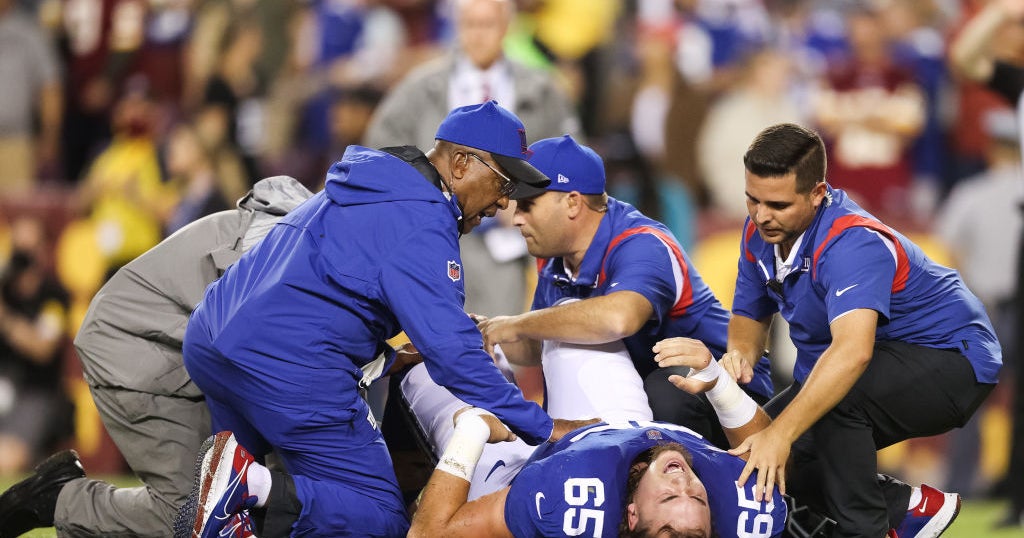 New York Giants injuries OL Nick Gates suffers leg fracture; surgery