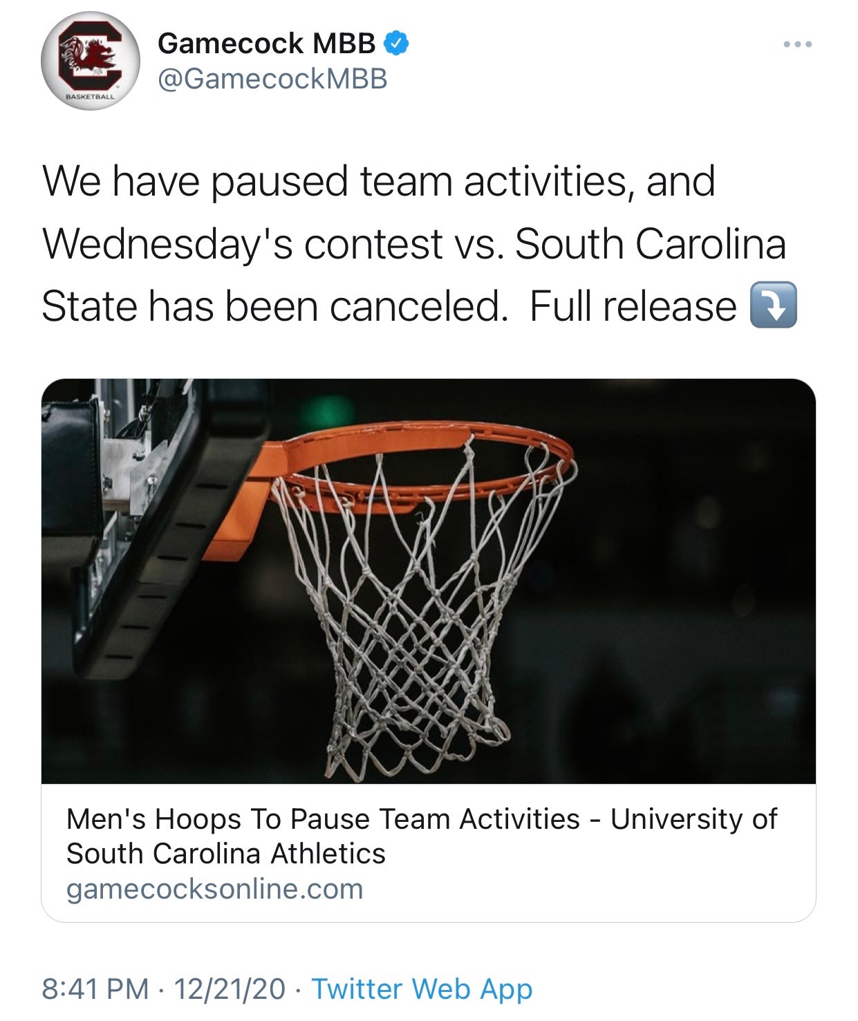 ***Basketball game tomorrow CANCELED