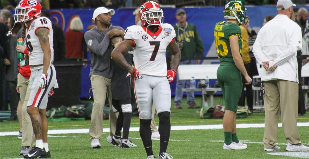 January 01, 2020: Georgia running back D'Andre Swift (7) during pregame of  NCAA Football game action between the Georgia Bulldogs and the Baylor Bears  at Mercedes-Benz Superdome in New Orleans, Louisiana. Georgia