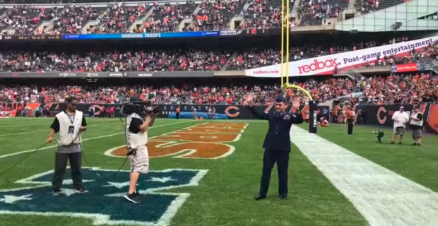 Bears fan arrives at Soldier Field before an NFC Wild Card playoff game  between the Chicago