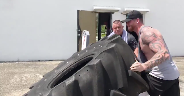 Oakland Raiders Te Paul Butler Flips 900 Pound Tire