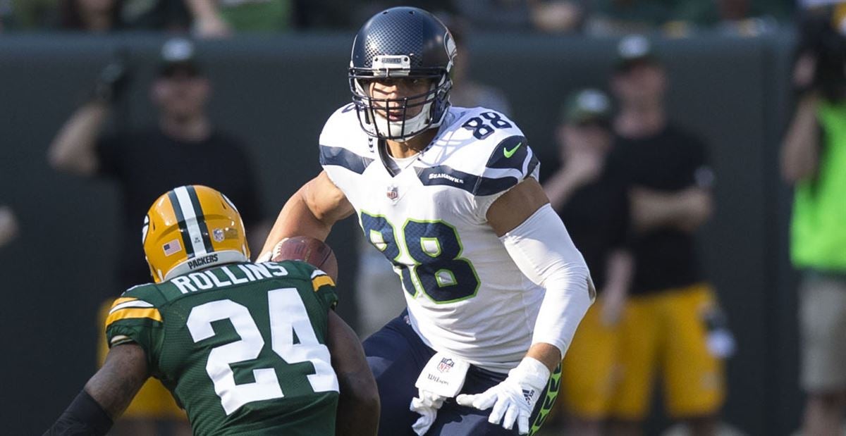 Green Bay Packers Jimmy Graham during NFL football minicamp practice  Wednesday June 12, 2019 in Green Bay, Wis.. (AP Photo/Mike Roemer Stock  Photo - Alamy