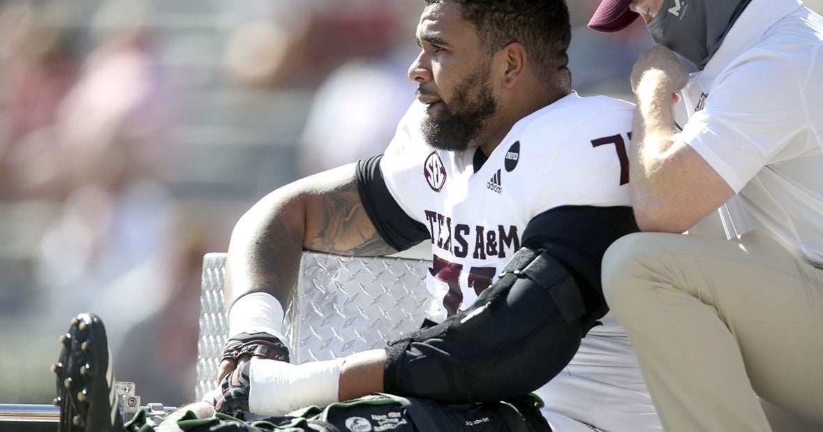 A&M OL Grayson Reed gets carted off after injury early in game