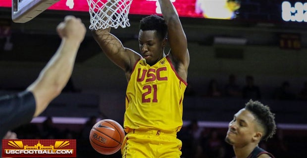 USC's 6-9 freshman forward, Onyeka Okongwu played very well, as he excelled as an inside scorer and interior defender in his team's 80-78 win over TCU.  (Photo: Shotgun Spratling/USCfootball.com via 24/7 Sports.)