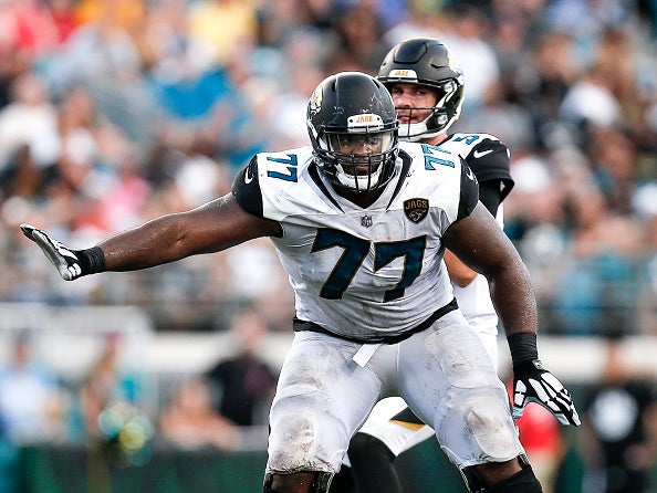 September 12, 2021: Jacksonville Jaguars offensive guard Andrew Norwell  (68) leaves the field after the 2nd quarter of an NFL football game between  the Jacksonville Jaguars and the Houston Texans at NRG