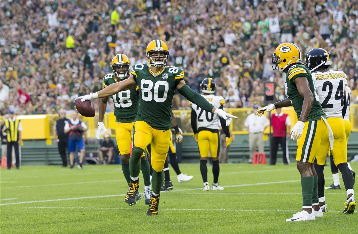 GREEN BAY, WI - AUGUST 21: Green Bay Packers wide receiver Malik Taylor  (86) runs a route during a game between the Green Bay Packers and the New  York Jets at Lambeau