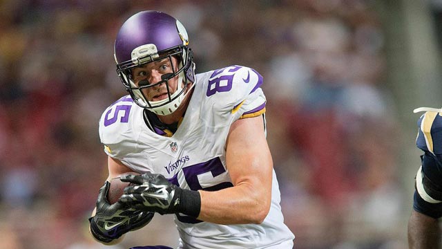 Minnesota Vikings tight end Rhett Ellison participates in practice at an  NFL football training camp on the campus of Minnesota State University  Wednesday, July 29, 2015, in Mankato, Minn. (AP Photo/Charles Rex