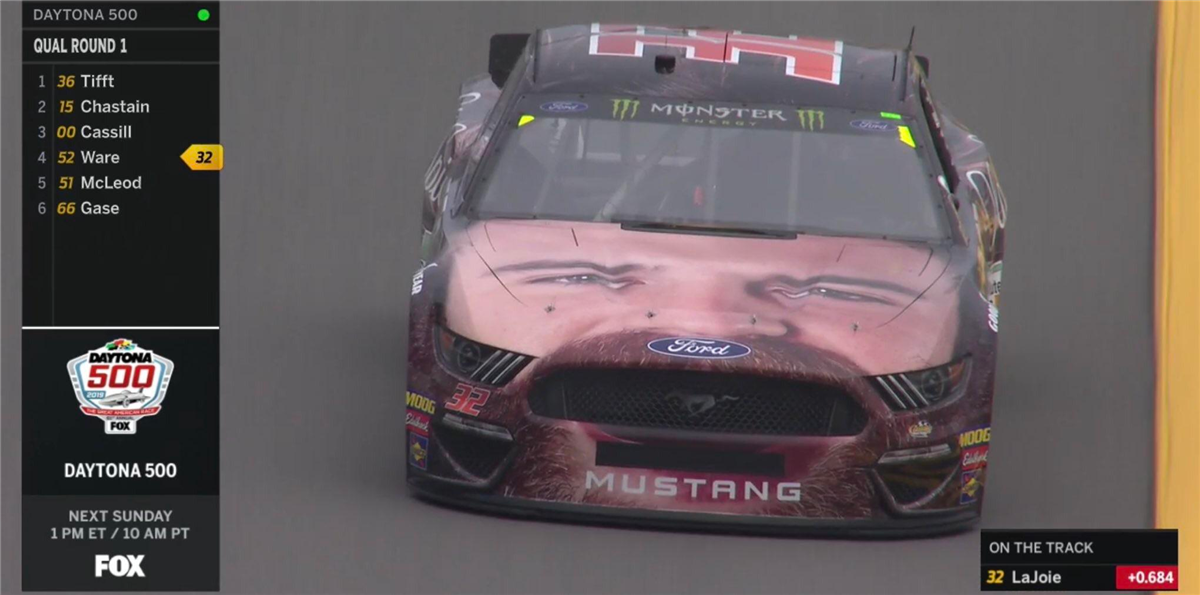 NASCAR's Corey LaJoie puts own face on front of Daytona 500 car