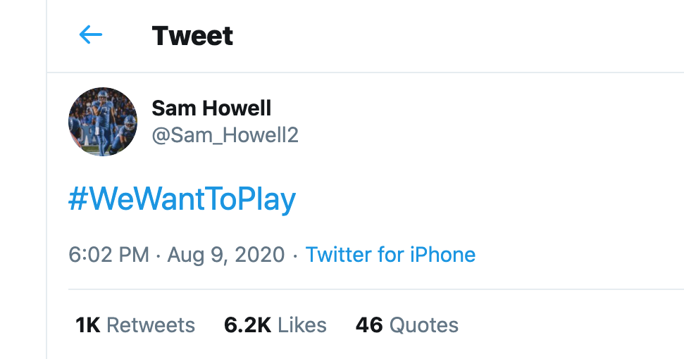 UNC Football Players Join #WeWantToPlay Movement UNC Football Players Join #WeWantToPlay Movement