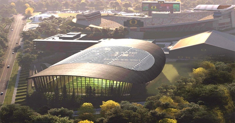 The University of Oregon announces plans for a new indoor practice facility