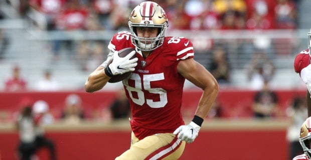 GLENDALE, AZ - JANUARY 03: San Francisco 49ers Tight End George Kittle (85)  during a game versus the Seattle Seahawks at State Farm Stadium on January  3, 2021 in Glendale, Arizona. (Photo