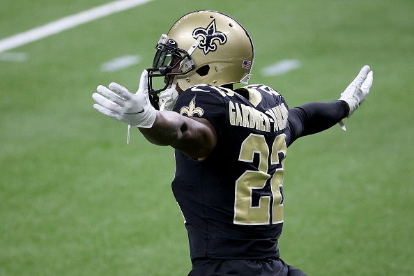 East Rutherford, New Jersey, USA. 12th Dec, 2021. New Orleans Saints tight  end CHAUNCEY GARDNER-JOHNSON (22) reacts at MetLife Stadium in East  Rutherford New Jersey New Orleans defeats New York 30 to