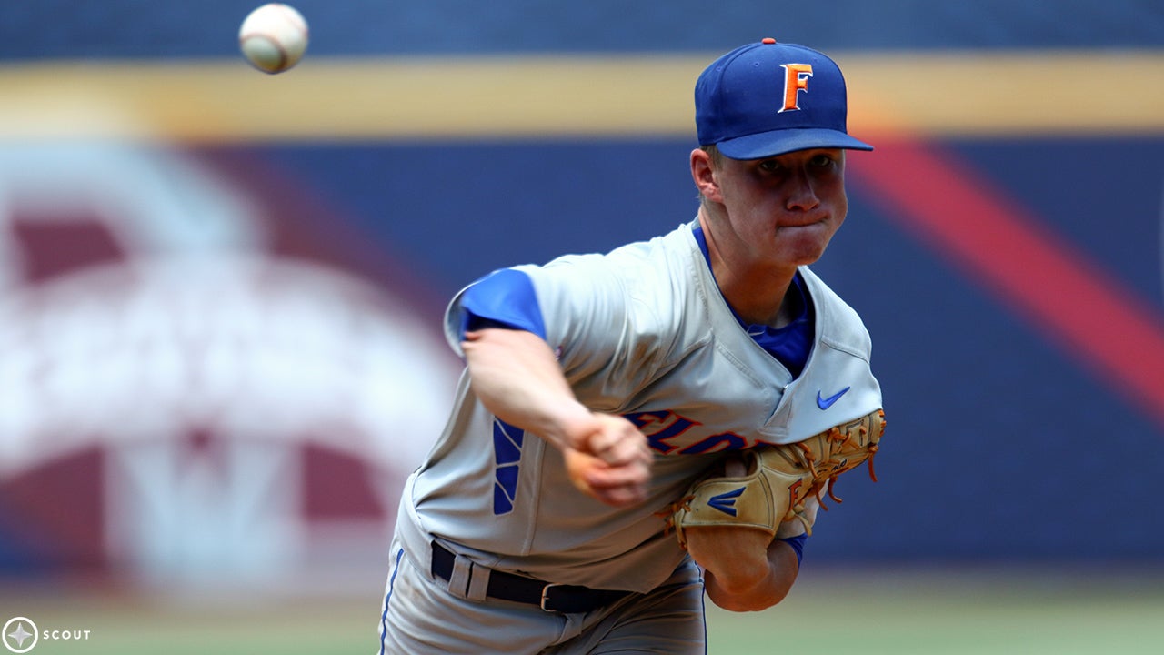 Florida pitcher Brady Singer (51) delivers against Texas Tech in