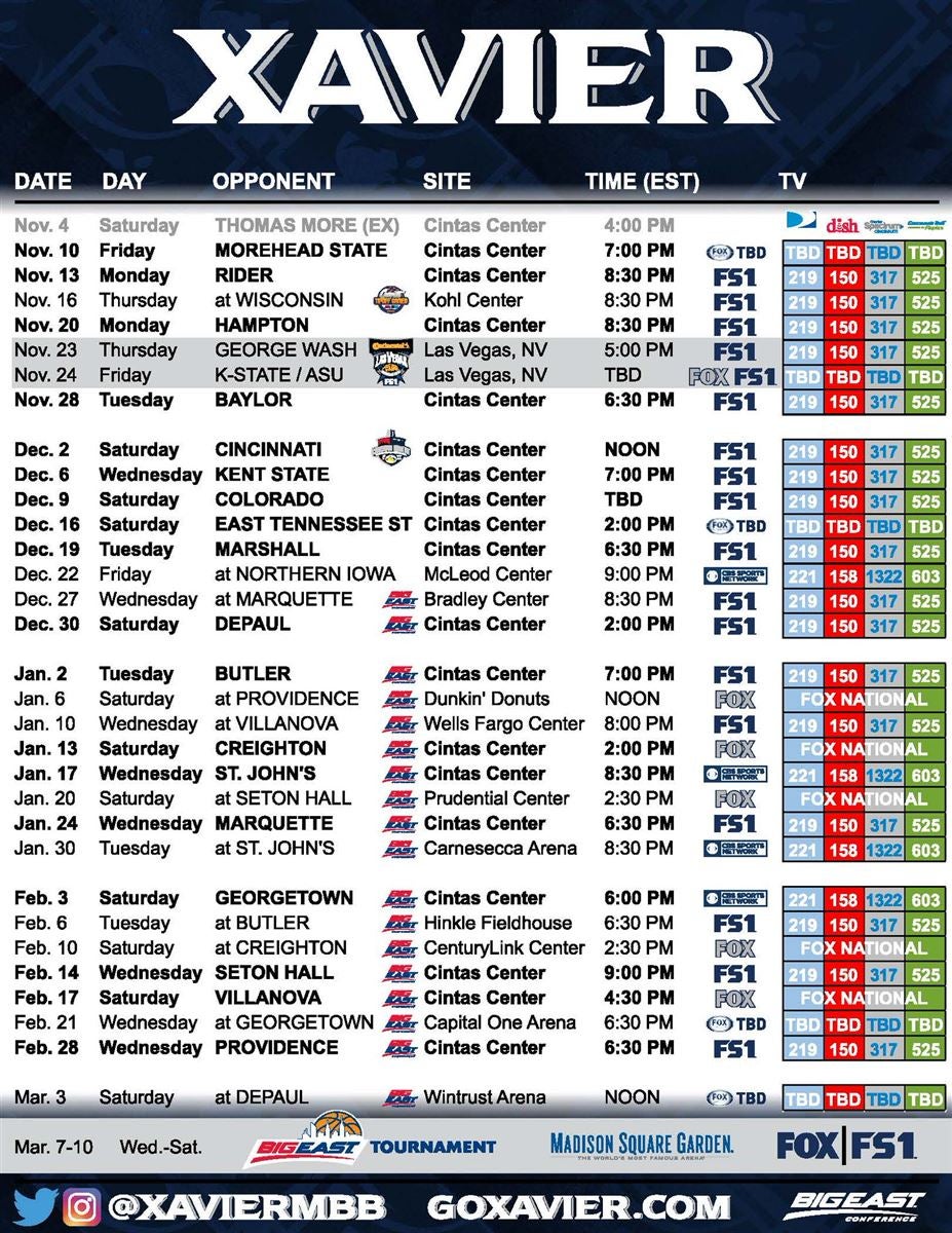 XU releases full 201718 schedule