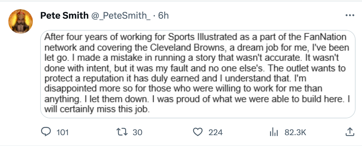 Sports Illustrated Browns site runs story based on fake quote