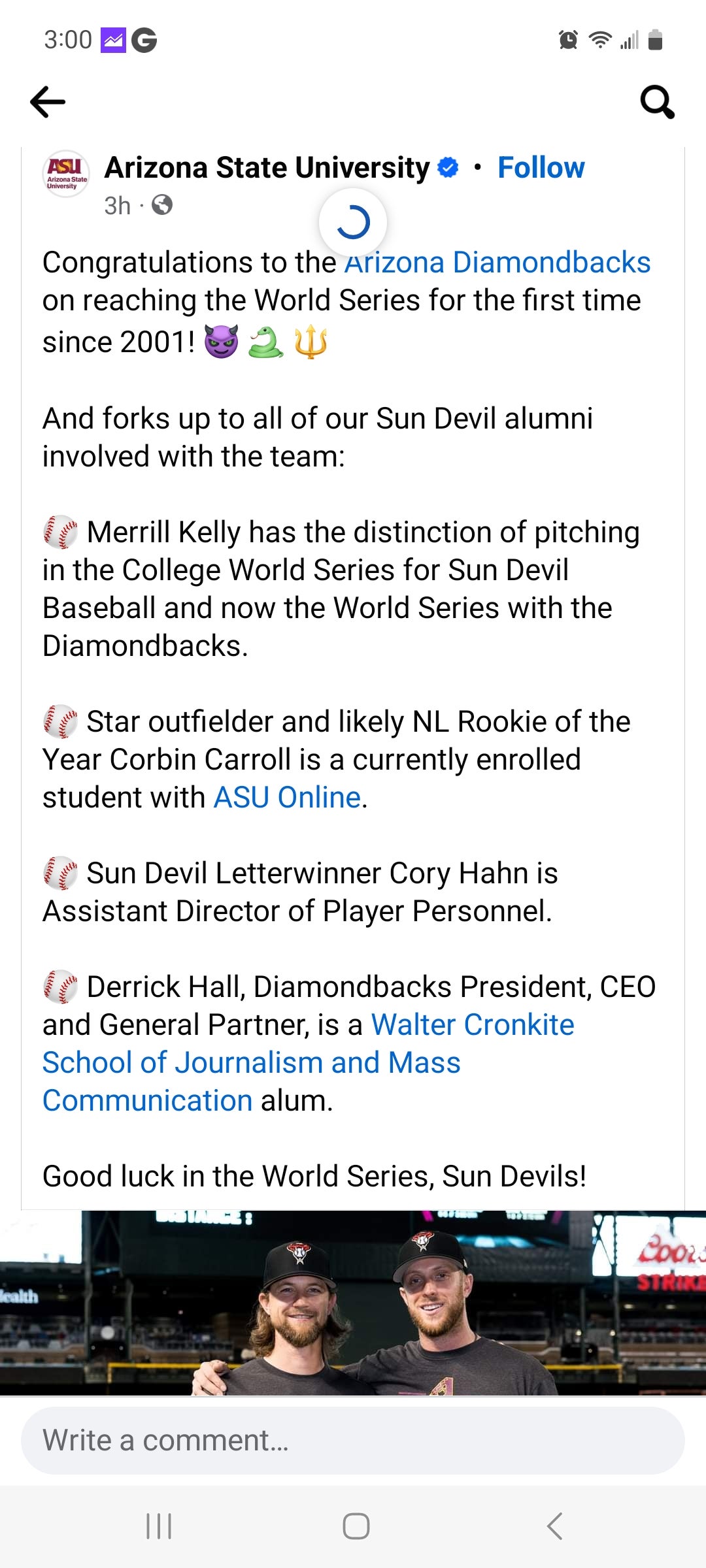 AZ diamondbacks with ASU connection