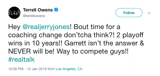 Terrell Owens Calls for Cowboys to Fire Jason Garrett After Loss