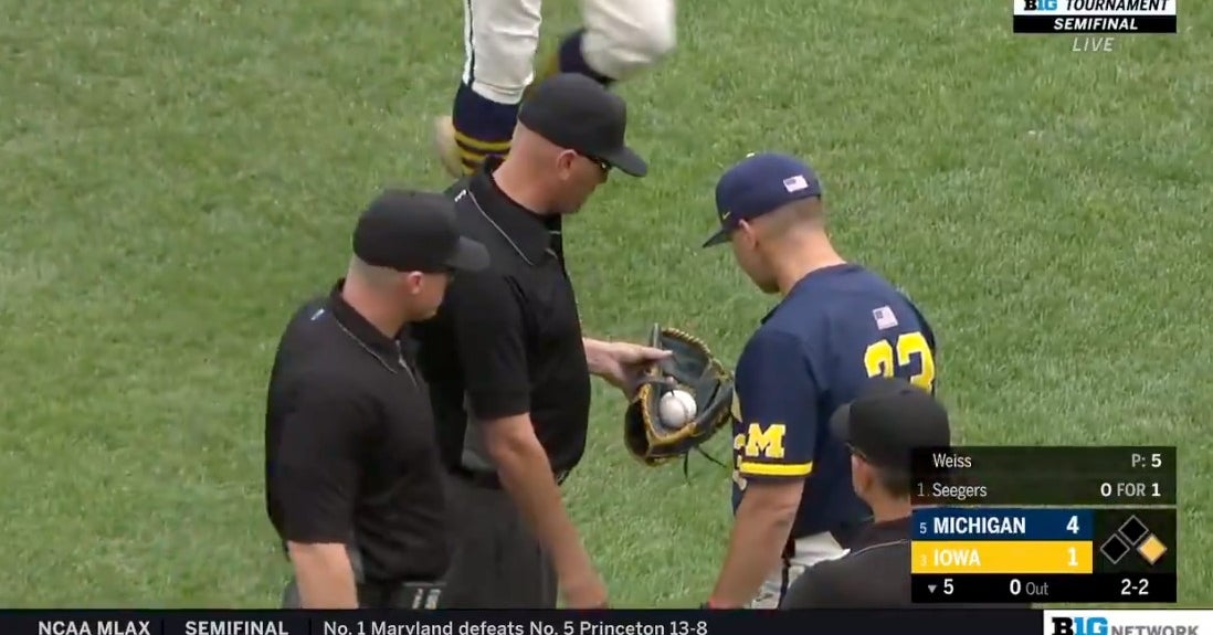 Big Ten baseball tournament Michigan pitcher Willie Weiss ejected for