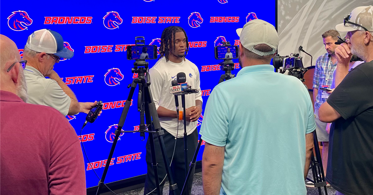  Boise State running back Dylan Riley meets with the media after first practice of fall camp
