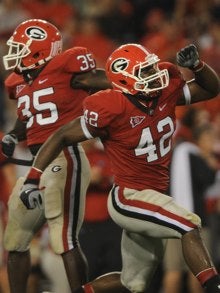 Georgia Bulldogs Jersey #42 Justin Houston Red Black Split Edition 100th Season Alumni