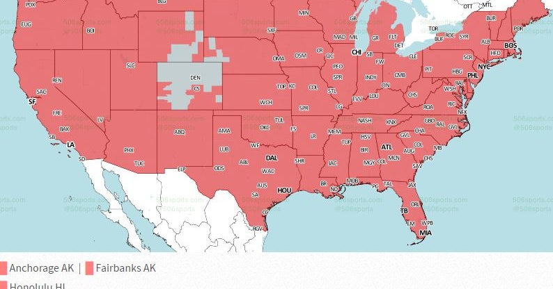 Green Bay Packers-Atlanta Falcons coverage map