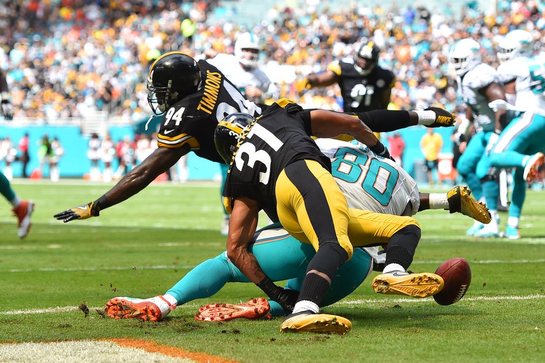 Lawrence Timmons gets sick in end zone vs. Miami (Video)