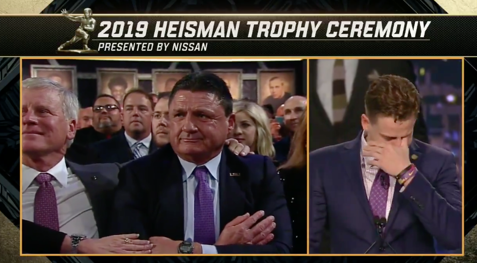 Joe Burrow speech: Heisman Trophy winner emotional thanking Coach Orgeron -  Sports Illustrated