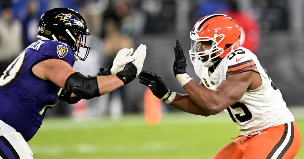 WATCH: Myles Garrett has amazing response for shy Ravens lineman who wants  to jersey swap