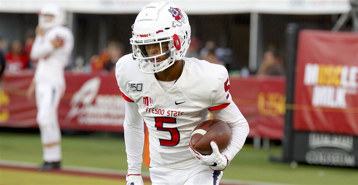 Fresno State wide receiver Jalen Cropper heads for a long gain against  Nevada during the first half of an NCAA college football game in Fresno,  Calif., Saturday, Oct. 23, 2021. (AP Photo/Gary