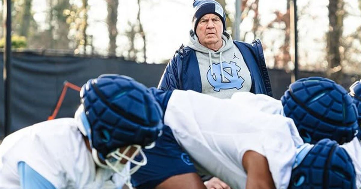 Bill Belichick Opens First Spring Practice at UNC With No Numbers on Jerseys