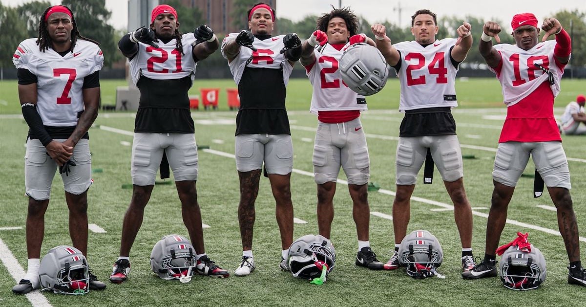 Ohio State's Jay Timmons has his black stripe removed