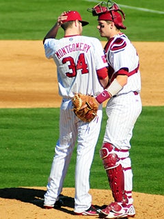 Starting pitcher Jordan Montgomery (34) of the South Carolina Gamecocks  delivers a pitch in an NCAA Division I Baseball Regional Tournament game  against the Campbell Camels on Friday, May 30, 2014, at