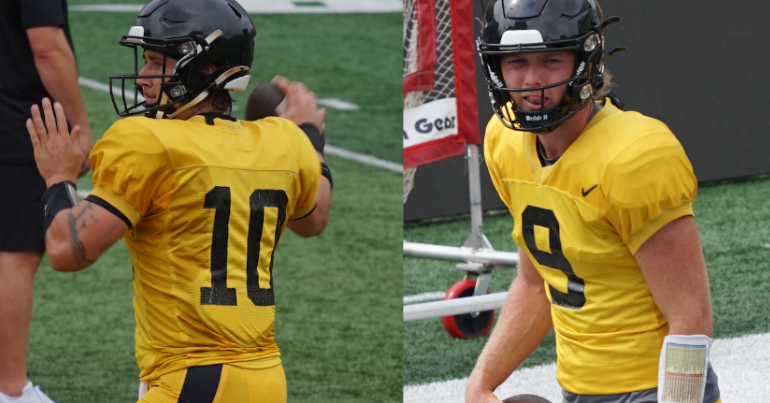 Iowa quarterbacks showcase skills during Kids' Day practice at Kinnick Stadium