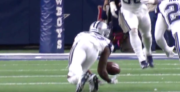 Dallas Cowboys cornerback Jourdan Lewis (27) celebrates his interception of  a pass by New Orleans Saints quarterback Drew Brees during the second half  of an NFL football game, in Arlington, Texas, …