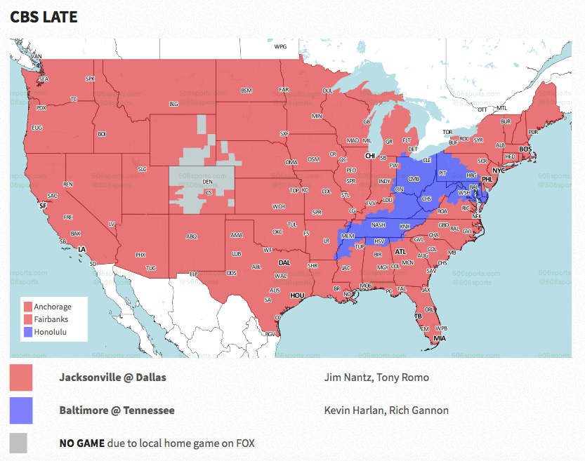 Cowboys vs. Jaguars: Coverage map reveals blackout areas