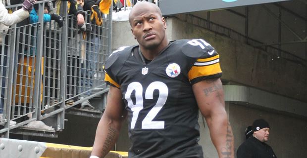 James Harrison rocking a Ben Roethlisberger jersey at Steelers' camp