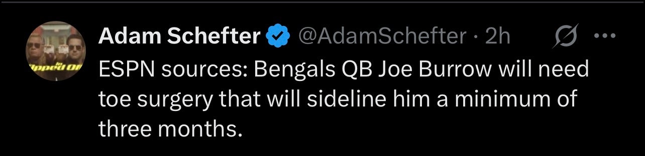 Burrow could be out for three months