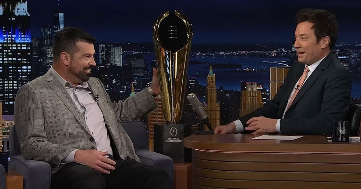 Ryan Day appears on The Tonight Show, jokes about golf cart incident, size of national championship trophy