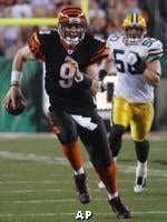 Cincinnati Bengals' Tab Perry (88) is tackled by Buffalo Bills