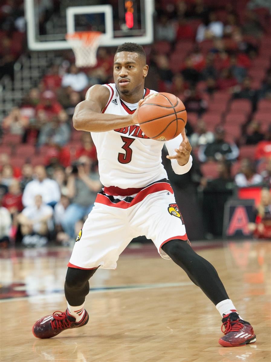 Louisville Cardinals guard Trey Lewis (3) dribbles the ball up the court  during the NCAA basketball game between Louisville and Clemson on Sunday,  January 10, 2016 at Bon Secours Arena in Greenville