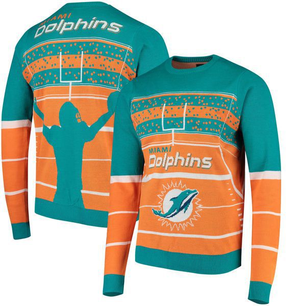 Custom Name Number Nfl Miami Dolphins Rugby Stadium Ugly Christmas Sweater  - StirTshirt