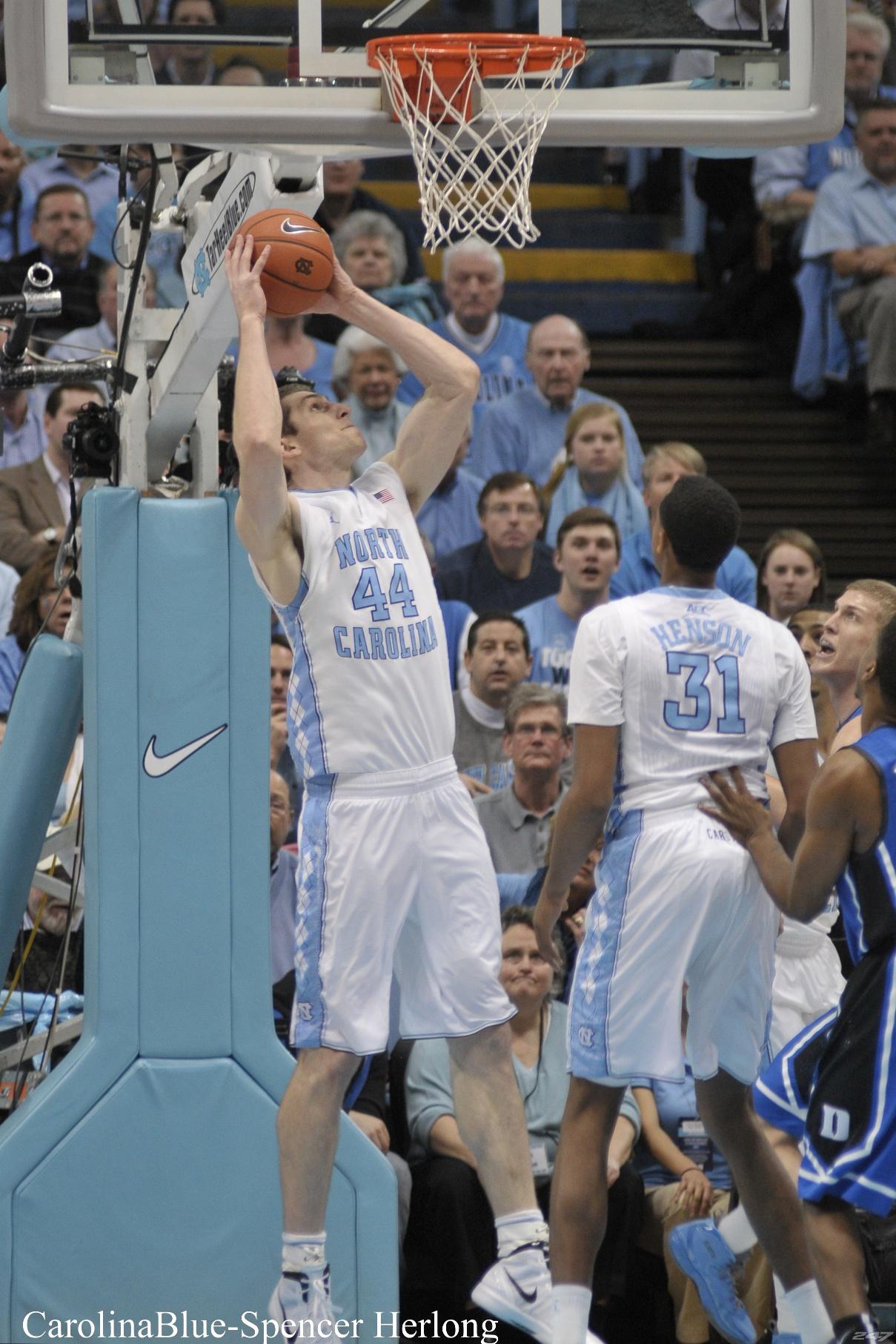 North Carolina's Tyler Zeller (44) gets a dunk against Washington during  the third round of the men's NCAA basketball tournament at Time Warner  Cable Arena in Charlotte, North Carolina, Sunday, March 20